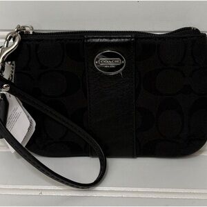 COACH Black Signature C Canvas Leather Y2K Vintage Wristlet Wallet New W Tags